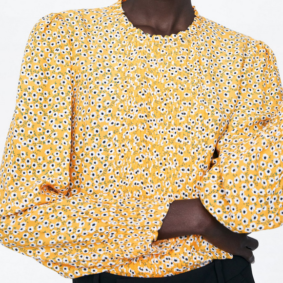 zara yellow floral blouse